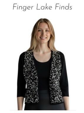 WHBM Black Sparkle Silk Blend Cardigan, S